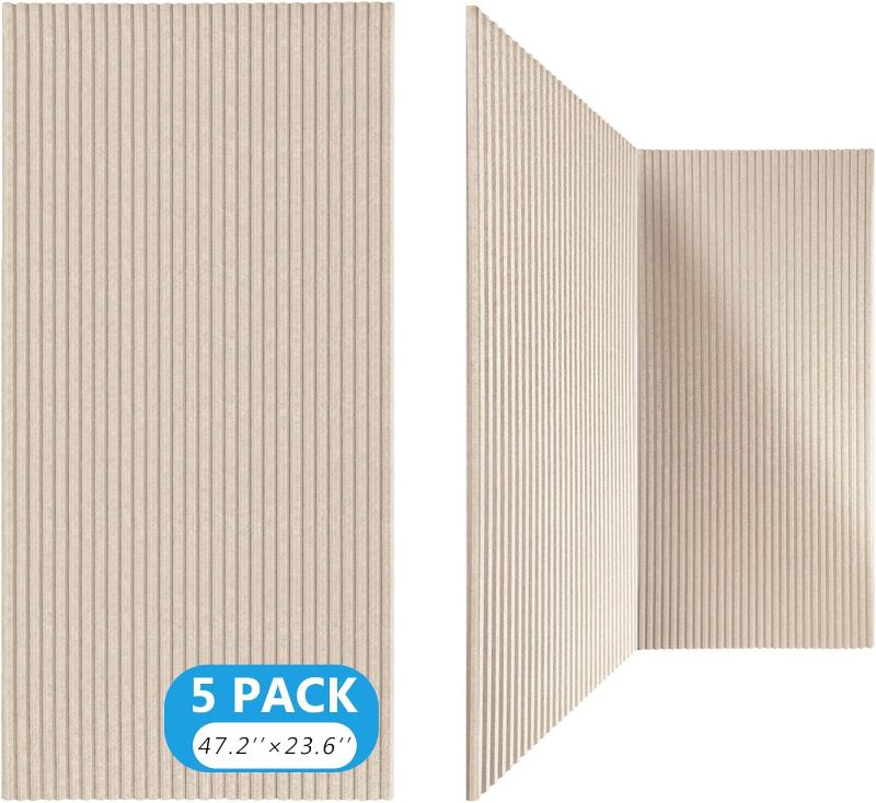 Photo 1 of BUBOS 5 Pack Large Acoustic Panels,47.2" X 23.6" X 0.4" Acoustical Wall Panel,Self-Adhesive Sound Proof Foam Panels, Decorative Soundproof Wall Panels for Home Studio Office,Camel