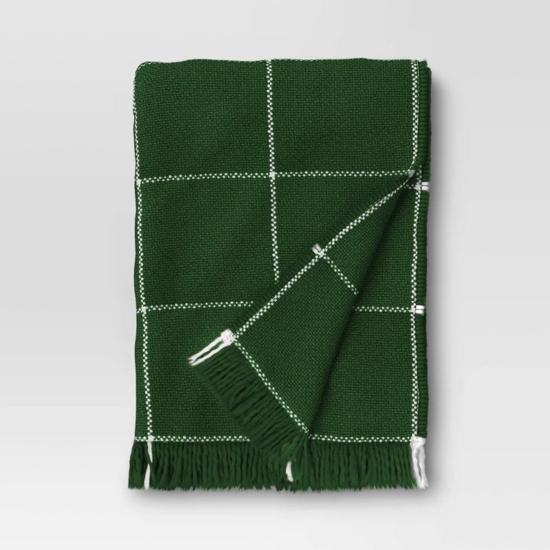 Photo 1 of Woven Windowpane Throw Blanket Green/Ivory - Threshold