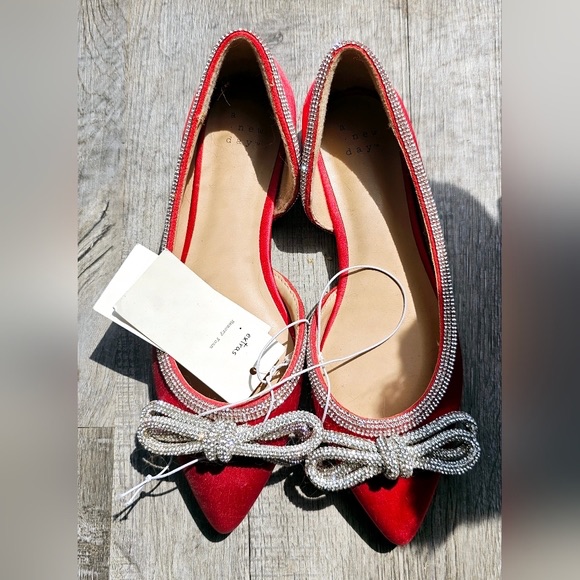 Photo 1 of 7.5 NWT a new day red Juliette rhinestone Bow ballet flats 