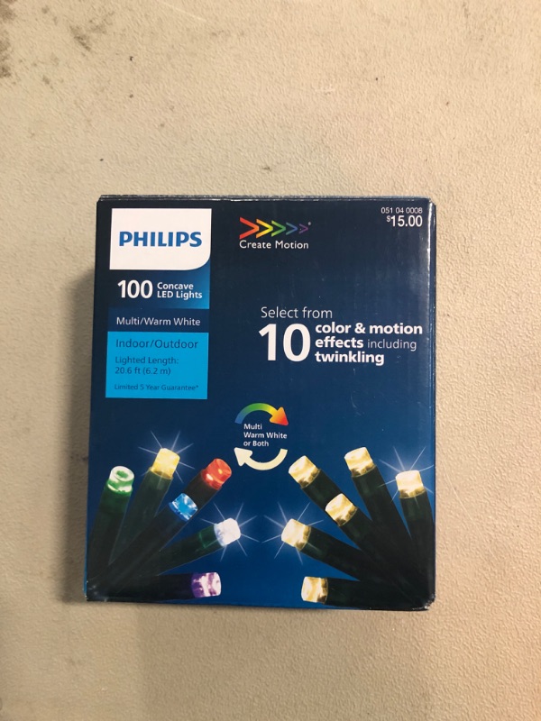 Photo 2 of Philips 100ct Dual Color White/Multicolor Concave LED 10 Function Christmas Indoor/Outdoor Mini String Lights with Green Wire
