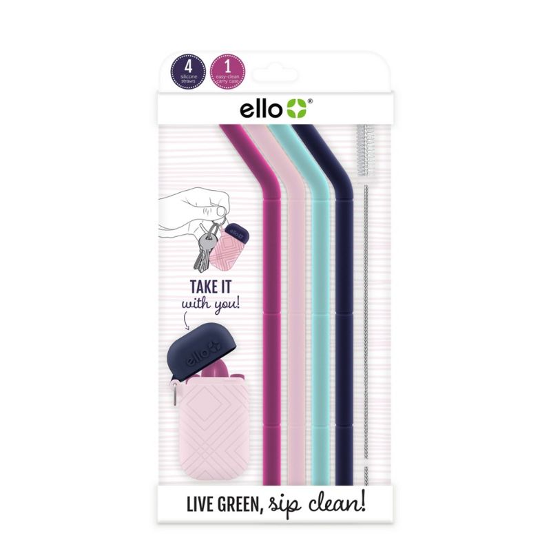 Photo 1 of Ello Compact Fold and Store Silicone Straw Set, June Breeze Assorted
