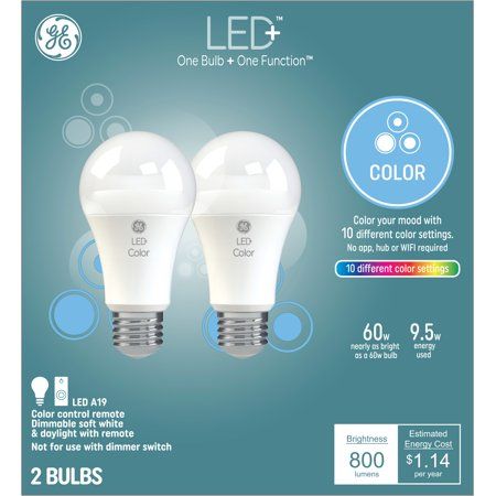 Photo 1 of GE 2pk Medium Base Remote Included LED+ Color Changing Light Bulbs