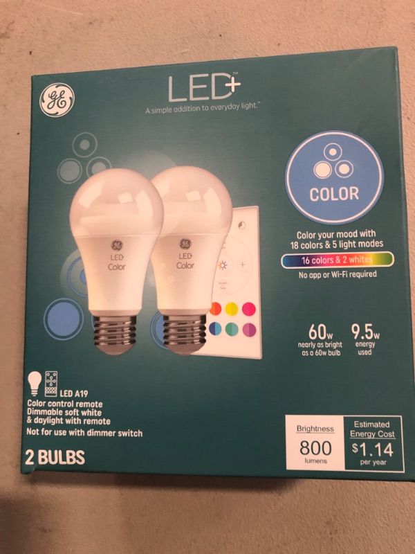 Photo 2 of GE 2pk Medium Base Remote Included LED+ Color Changing Light Bulbs