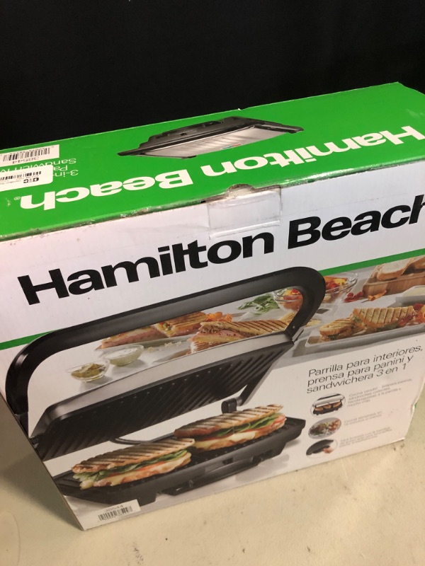 Photo 2 of Hamilton Beach Panini Press Nonstick Indoor Grill Silver: 1500W Metal Kitchen Grill & Toaster, Hand Wash