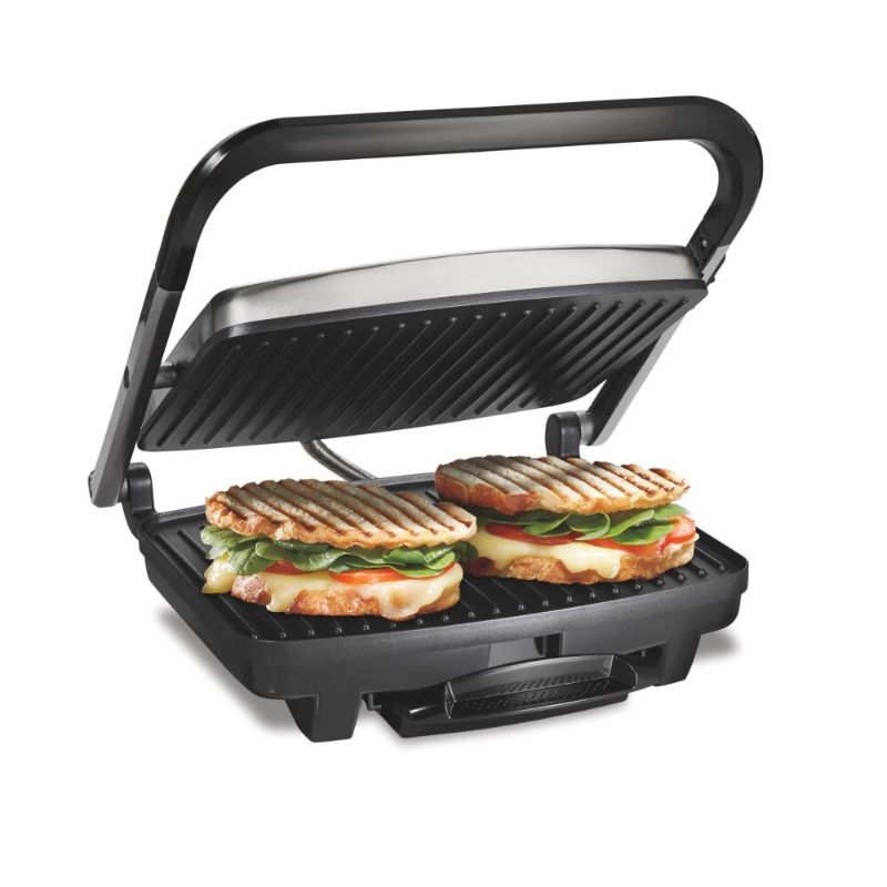 Photo 1 of Hamilton Beach Panini Press Nonstick Indoor Grill Silver: 1500W Metal Kitchen Grill & Toaster, Hand Wash