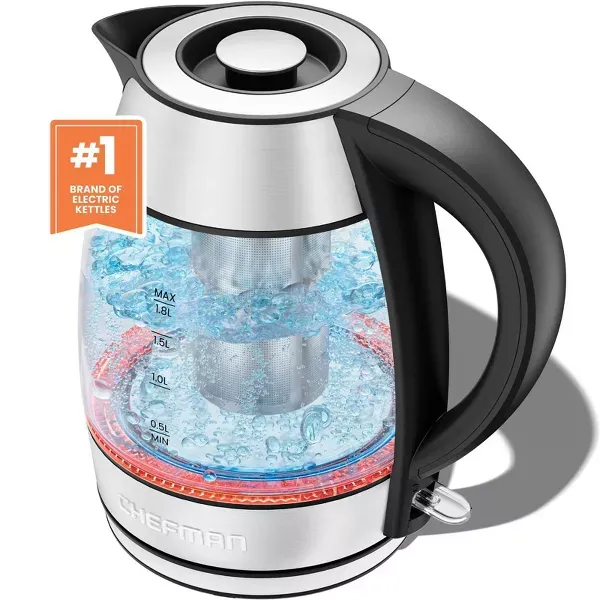 Photo 1 of Chefman 1.8L Rapid-Boil Kettle with Keep Warm and Tea Infuser - Stainless Steel: Electric Water Boiler, 1500W, Silver