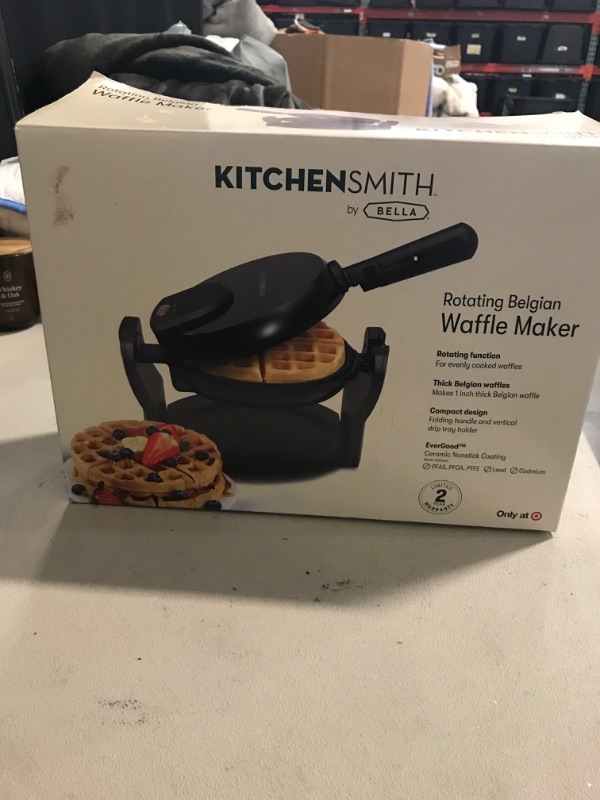 Photo 2 of KitchenSmith Nonstick Waffle Maker Black: Aluminum, 180° Rotating, Folding Handle, Drip Tray, 1000W, Dishwasher-Safe Parts