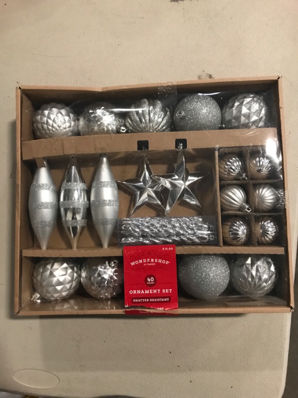 Photo 2 of 40ct Plastic Star Christmas Tree Ornament Set Silver - Wondershop™: Shatter-Resistant