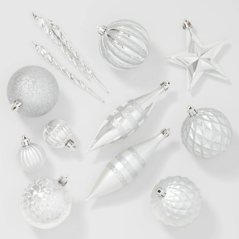 Photo 1 of 40ct Plastic Star Christmas Tree Ornament Set Silver - Wondershop™: Shatter-Resistant