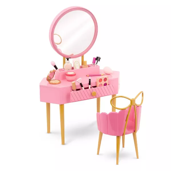 Photo 1 of Our Generation Fabulous Fun Pink Vanity Table & Chair Dollhouse Accessory Set for 18'' Dolls