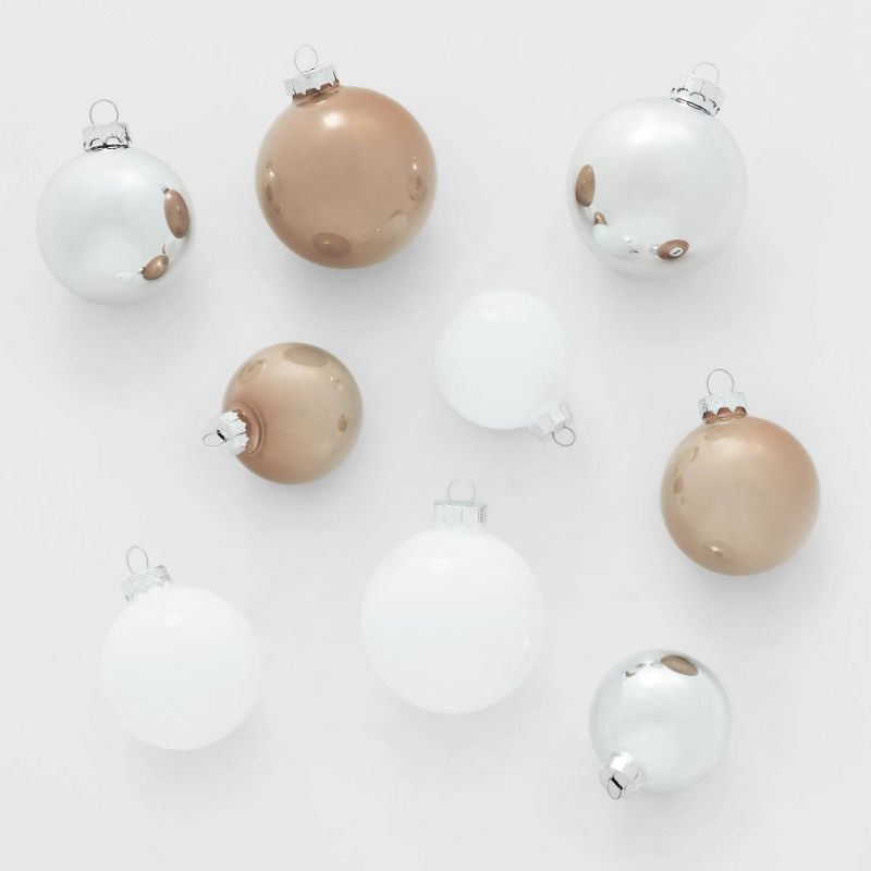 Photo 1 of 42ct Round Glass Christmas Tree Ornament Set Iced White/Silver/Gold - Wondershop™: Handcrafted, Indoor Decoration