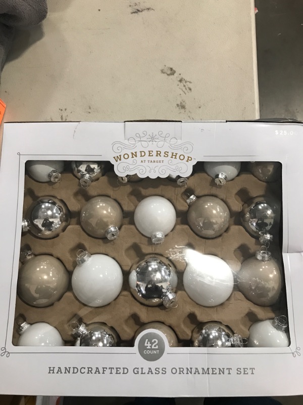 Photo 2 of 42ct Round Glass Christmas Tree Ornament Set Iced White/Silver/Gold - Wondershop™: Handcrafted, Indoor Decoration