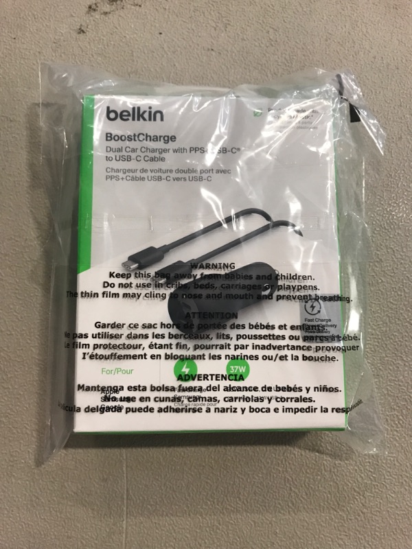 Photo 3 of Belkin 2-Port 37W USB-C/USB-A Power Delivery Car Charger with 3.3' USB-C/USB-C Cable