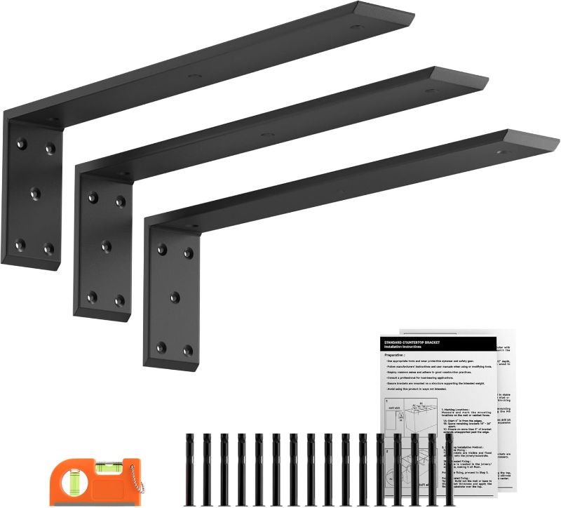 Photo 1 of LEOPO 20" Countertop Support Brackets 3 Pack, 3/8" Thick Heavy Duty Standard Front Mounted L Countertop Support Bracket for Shelves,Bracket for Quartz/Granite/Wood/Concret/Laminate Countertops