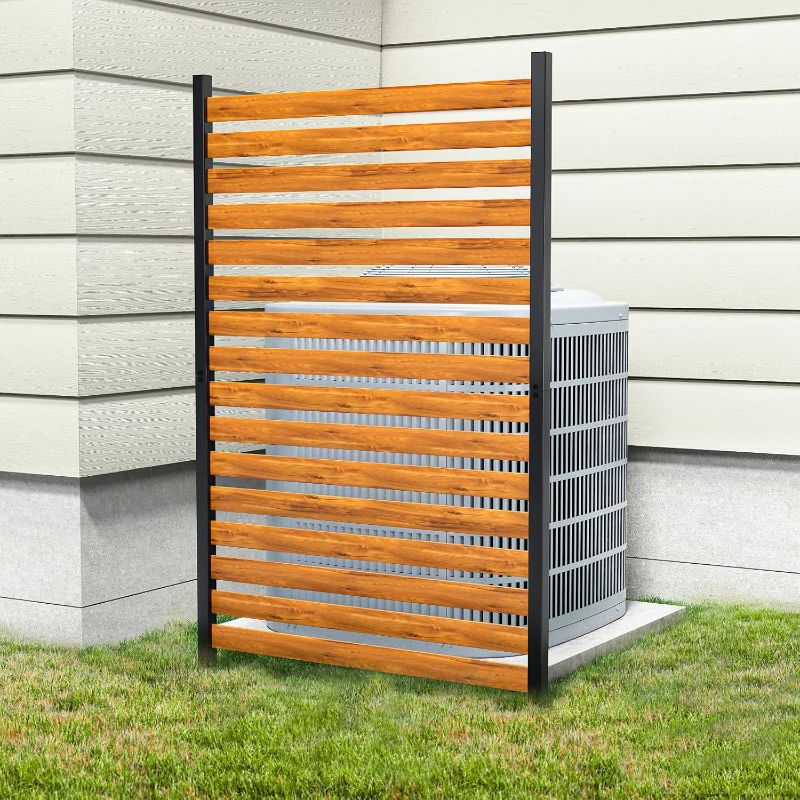 Photo 1 of GREENER Privacy Screens 38" W x 60" H No Dig Privacy Fence Screen Wood Privacy Fence Panels with Metal Stakes, A/C Units Fence Panels Pool Equipment Enclosure Outdoor Trash Can
