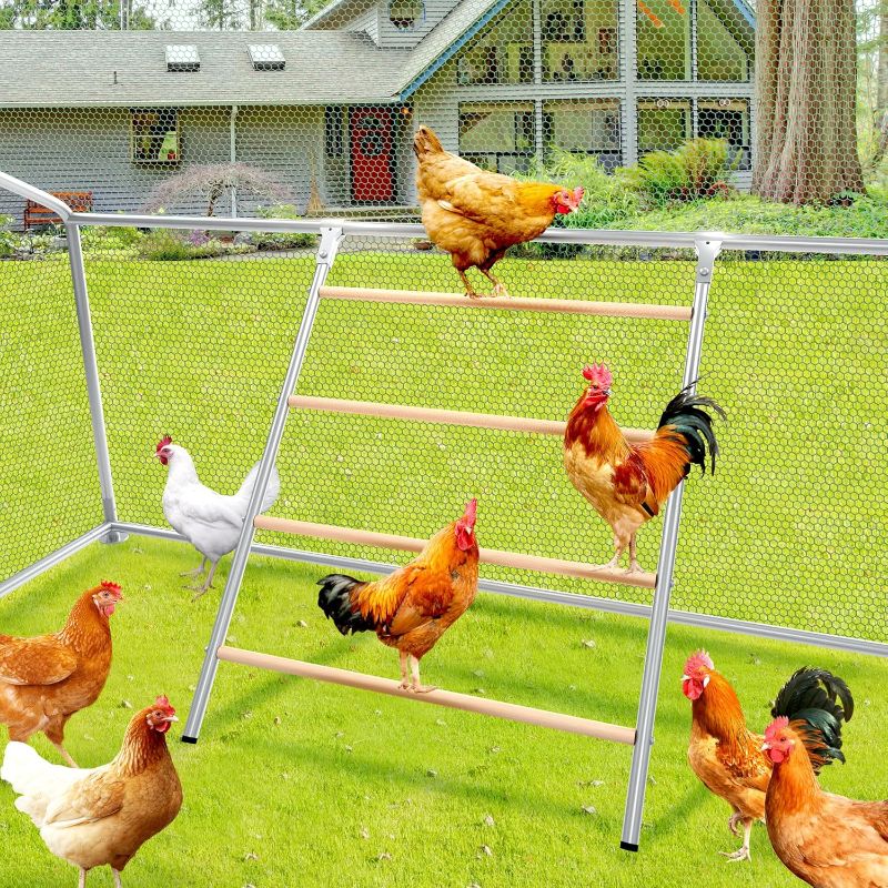 Photo 1 of Chicken Strong Roosting Bars for Backyard Poultry,Chicken Coop Toys, Farm Roost Toys for Chicken Run,Wooden Chicken Perch Stand with Galvanized Tube 4-Storey Ladder