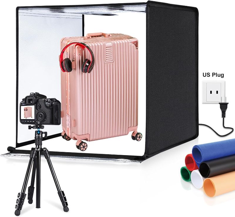 Photo 1 of Light Box Photography, 24x24 inch Large Photo Light Box with 120 LED Beads, CRI >95, Professional Portable Photo Booth Shooting Tent Kit with 6 Color Backdrops for Product Photography