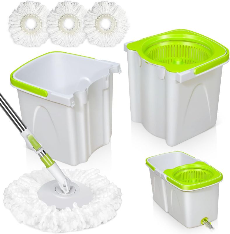 Photo 1 of  Small Spin Mop,Mop and Bucket Set,Microfiber Spin Mop with Bucket Detachable |Easy to Store|Adjustable Stainless Handle|3 Microfiber Heads|Mop and Bucket with Wringer Set for Home