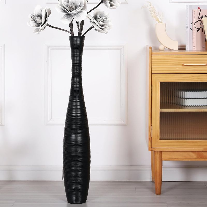 Photo 1 of Leewadee Decorative Tall Floor Vase for Living Room Decor, 34 inches, Black, Resin