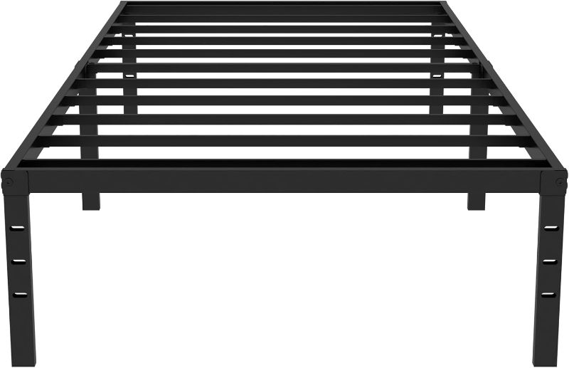 Photo 1 of Twin Bed Frames 18 Inch High Metal Platform, Max 2000lbs Heavy Duty Metal Slat Support Twin Size Bed Frame, Underbed Storage, Easy Assembly, No Box Spring Needed, Black
