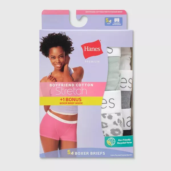 Photo 1 of size 2XL Hanes Women's 4+1 Bonus Pack Cotton Stretch Boxer Briefs - Black/Gray/White