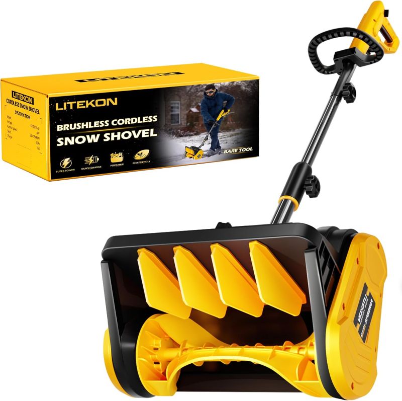 Photo 1 of Cordless Snow Shovel Compatible for 20V Battery (No Battery), 13-Inch Brushless Electric Snow Blower for 25FT Throw Distance and 6" Clear Depth for Patio, Deck, Driveway, Yellow