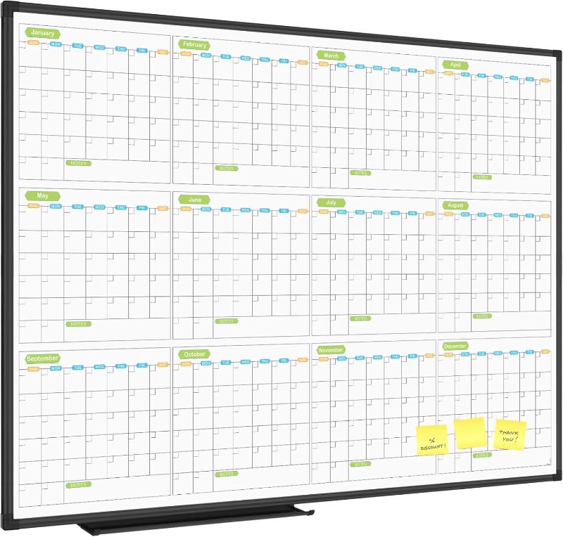 Photo 1 of JILoffice Magnetic Dry Erase Calendar Whiteboard, 12 Months White Board Planner 48 X 36 Inch, Black Aluminum Frame Wall Mounted Board for Office Home and School
