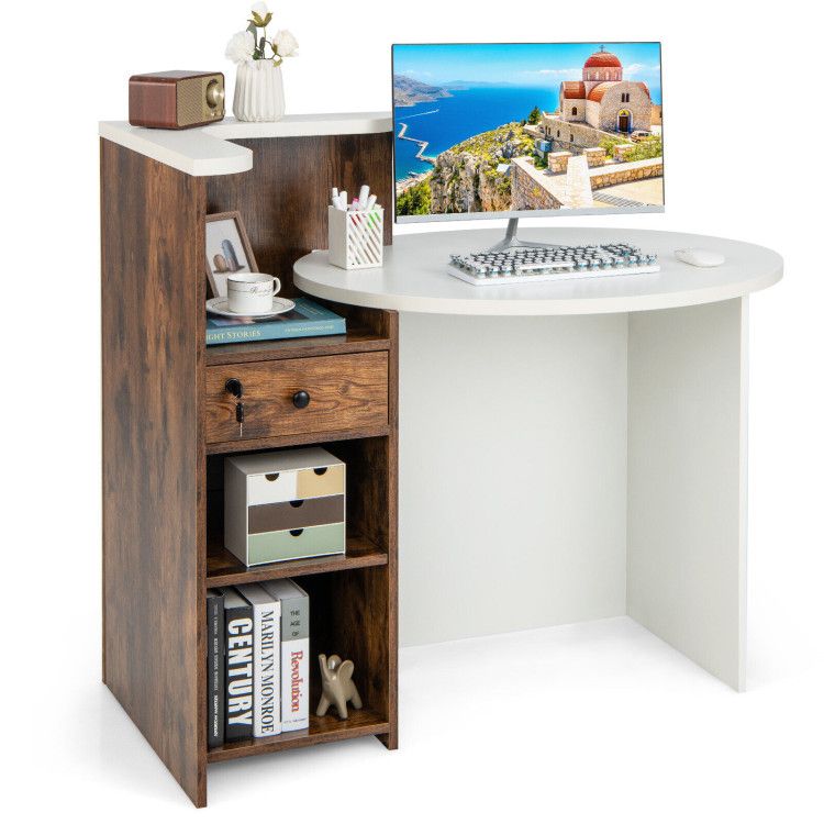 Photo 1 of heavy - Reception Office Desk with Open Shelf and Lockable Drawer