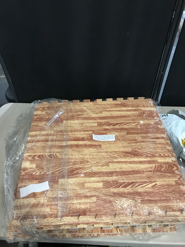 Photo 1 of  12 Tiles Wood Grain Foam Floor Mats with borders - 24" x 24" 