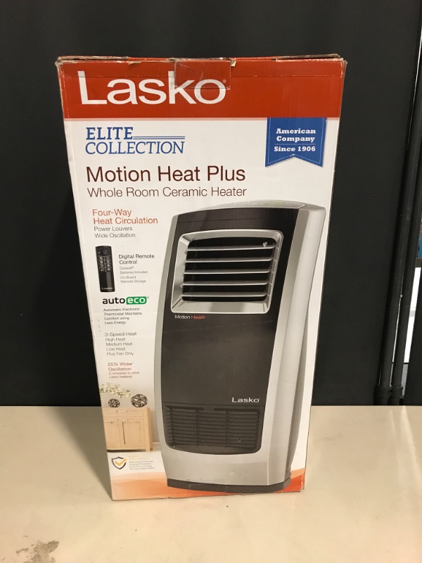 Photo 3 of Lasko 22.5" 1500W Motion Heat Plus Ceramic Room Heater with Remote, Black/Silver, CC23185