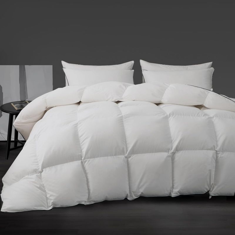 Photo 1 of Luxury White Feathers Down Fiber Comforter Oversized King Size - Down Fiber Duvet Core for All Seasons - Hotel Collection Medium Warmth Duvet Insert - Fluffy and Cozy (120 X 98”)