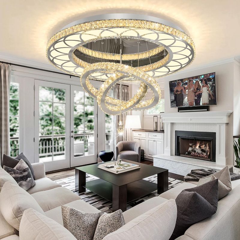 Photo 1 of Flashing God Dia 40" Big Chandelier Crystal Gold Ceiling Light Fixtures LED Flush Mount Ceiling Light for Living Room Bedrooms Dining Room Dimmable 2700k 4500k 6000k