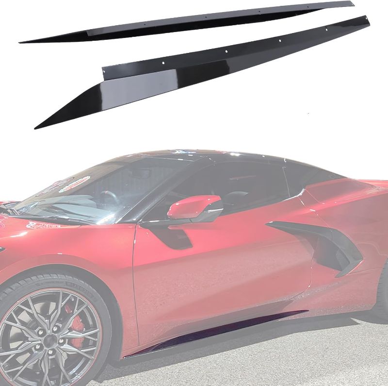 Photo 1 of C8 Carbon Flash Side Skirts Rocker Panels Guard Pair Fit for 2020-2025 Corvette C8 Z51 stingry?Z06 Style ABS Plastic Glossy Black