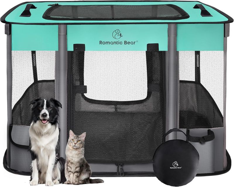 Photo 1 of Dog Playpen,Pet Playpen,Foldable Dog Cat Playpens,Portable Exercise Kennel Tent Crate,Water-Resistant Breathable Shade Cover, Indoor Outdoor Travel Camping Use for Small Animals with Carrying Case(M)