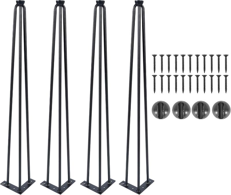 Photo 1 of Hairpin Table Legs Black Set of 4 Desk Legs 900lbs Load Capacity Hairpin Desk Legs 3 Rods for Bench Desk Dining End Table Chairs Carbon Steel DIY Heavy Duty Furniture Legs (34 Inch)