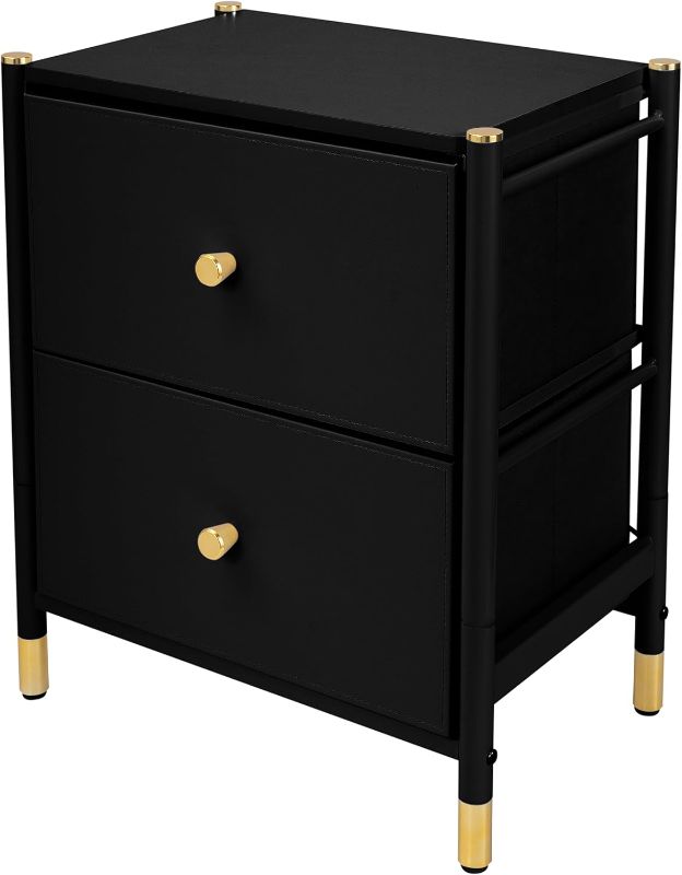 Photo 1 of Simplify 2 Drawer Luxury Nightstand | Dimensions: 18"x 12"x 22" | Durable | Bedroom Furniture | Removable Drawers | Leather Look Material | Black