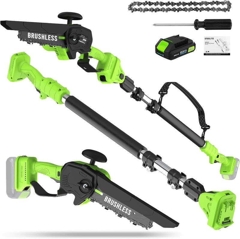 Photo 1 of STEELITE Pole Saw & Mini Chainsaw 2-IN-1, Electric Pole Saws for Tree Trimming, Brushless Motor? 13 FT Max Reach Pole Saw, 21V Max Battery & Charger, 5.29 lbs Lightweight