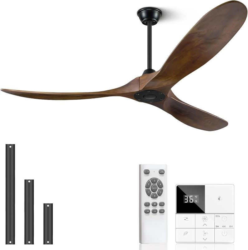 Photo 1 of Eliora Ceiling Fan without Light, 60 Inch Wood Ceiling Fan no Light with Remote Wall Switch, Outdoor Ceiling Fan for Patio, Porch, Bedroom, 6 Speed, Quiet DC Motor, ETL Listed-Deep Walnut