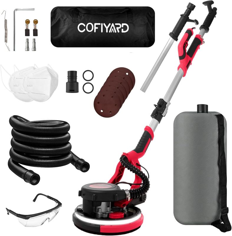 Photo 1 of Drywall Sander,1250W Electric Drywall Sander with Vacuum Dust Collector,7 Variable Speed LED Light 900-1800RPM Ceiling Sander,Foldable & Extendable Handle Ceiling Popcorn Removal Tool