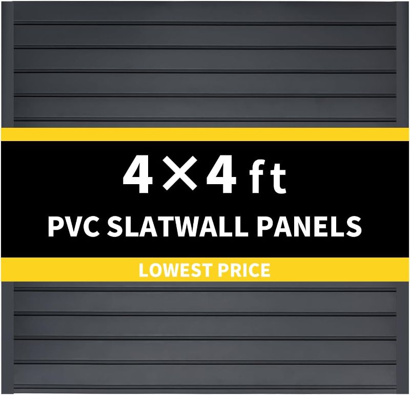 Photo 1 of Slat Wall Paneling Garage Wall Organizer, Graphite Slatwall Panels 4x4 ft Garage Tool Organizer Wall Mount Garage Slat Wall Storage Systems, Slat Board PVC Wall Panel Garage Storage Organization