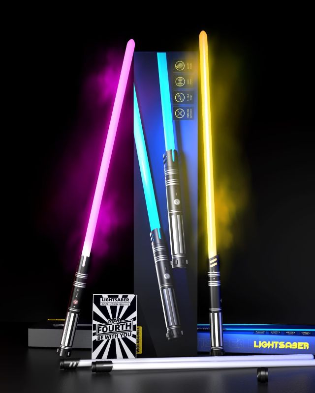 Photo 1 of Dueling Light Saber FX Lightsaber 2 Pack Rechargeable 24 Colors 6 Modes Sounds 2-in-1 Detachable Light Saber Toy for Kids and Adults Christmas Halloween Present