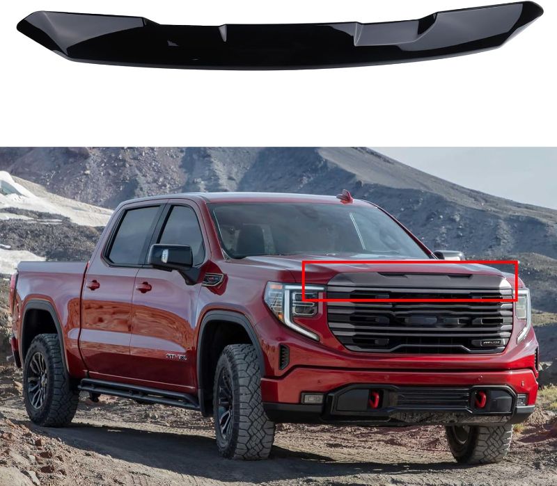 Photo 1 of Front Upper Grille Covers Compatible with 2022 2023 2024 GMC Sierra 1500?ABS Gloss Black Front Bumper Hood Grill Cover(Not the Replacement)