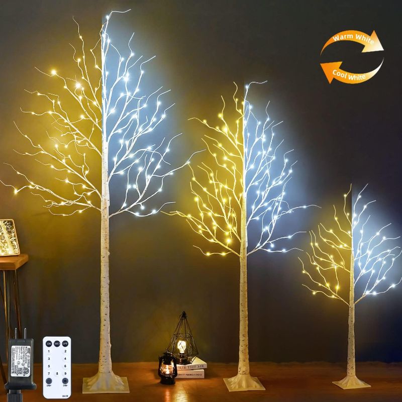 Photo 1 of Lighted Birch Tree, Pack of 3, 4FT 6FT and 8FT Birch Tree Lights, 9Modes Timer for Indoor Outdoor Easter Tree Christmas Easter Decor Home Party Wedding Decor, Warm & Cool White