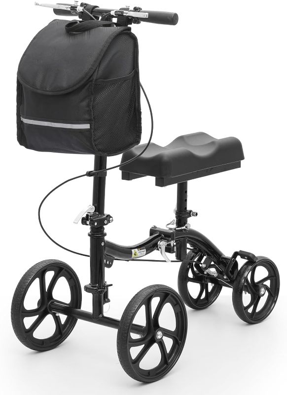 Photo 1 of Magshion Foldable Knee Scooter for Adults Foot Surgery, Steerable All-Terrain Knee Walker with Basket, Heavy-Duty Crutches Alternative for Broken Ankle & Leg Injuries with Dual Braking System, Black