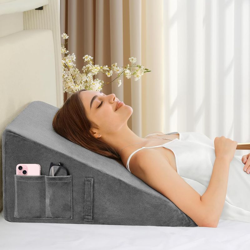 Photo 1 of Wedge Pillow for Sleeping, 12" Bed Wedge Pillow for After Surgery, Triangle Pillow Wedge for Heartburn, Acid Reflux, GERD, Back Pain Relief, Neck Pain, Soft & Cooling Memory Foam Top