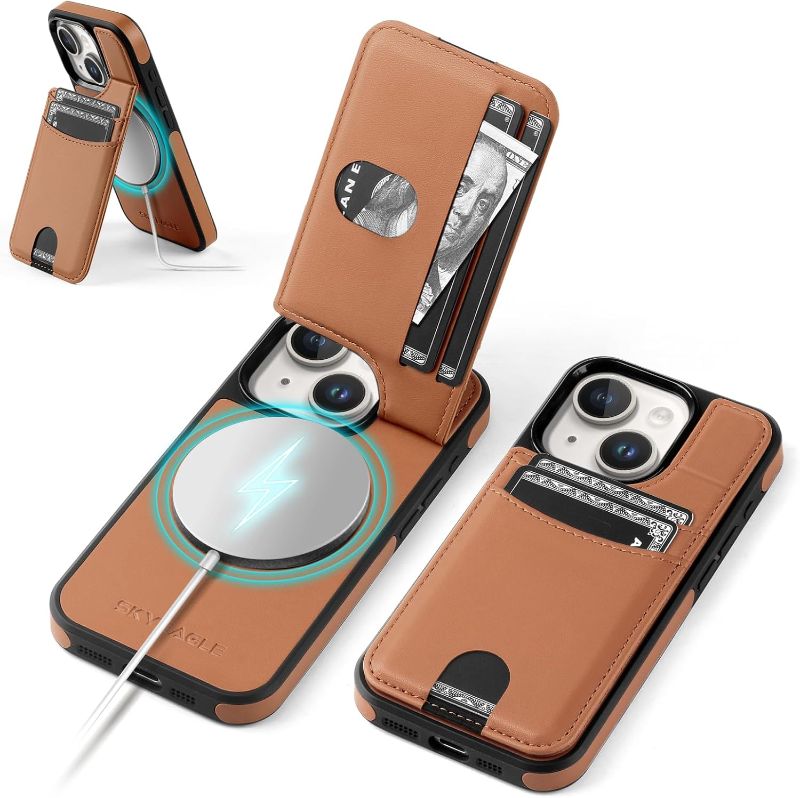 Photo 1 of Compatible with Magsafe 2 in 1 Detachable iPhone 15 Pro Wallet Case with Card Holder,Women Men Magnetic PU Leather RFID Blocking Flip Kickstand Credit Slots for Apple 15 Pro,Brown