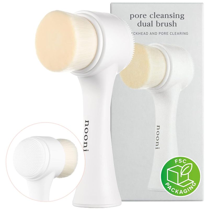 Photo 1 of Nooni Pore Cleansing Tool - Manual Dual Brush | Facial Massager and Exfoliator, Soft Bristle & Silicone Brush, 1 Count