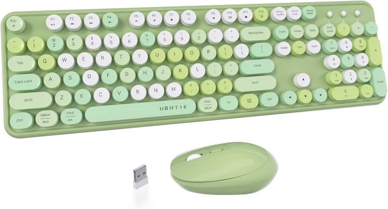 Photo 1 of UBOTIE Colorful Computer Wireless Keyboards Mouse Combos, Typewriter Flexible Keys Office Full-Sized Keyboard, 2.4GHz Dropout-Free Connection and Optical Mouse (Green-Colorful)
