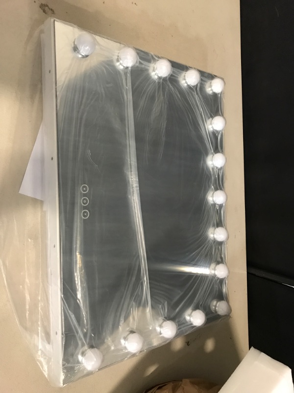 Photo 1 of Vanity Mirror with Lights Lighted Makeup Mirror with 15 Dimmable LED Bulbs,3 Color Lighting Modes,USB Charging Port Touch Control,Sturdy Metal Frame Design 22.8x18 Inch,White