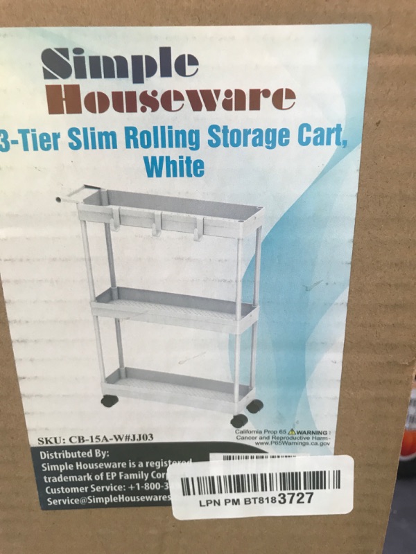 Photo 1 of  Simple Houseware Kitchen Cart Storage 3-Tier Slim/Super Narrow Shelves with Handle, 26.5'' Height/5.5'' Width for Narrow Place, Whiteck